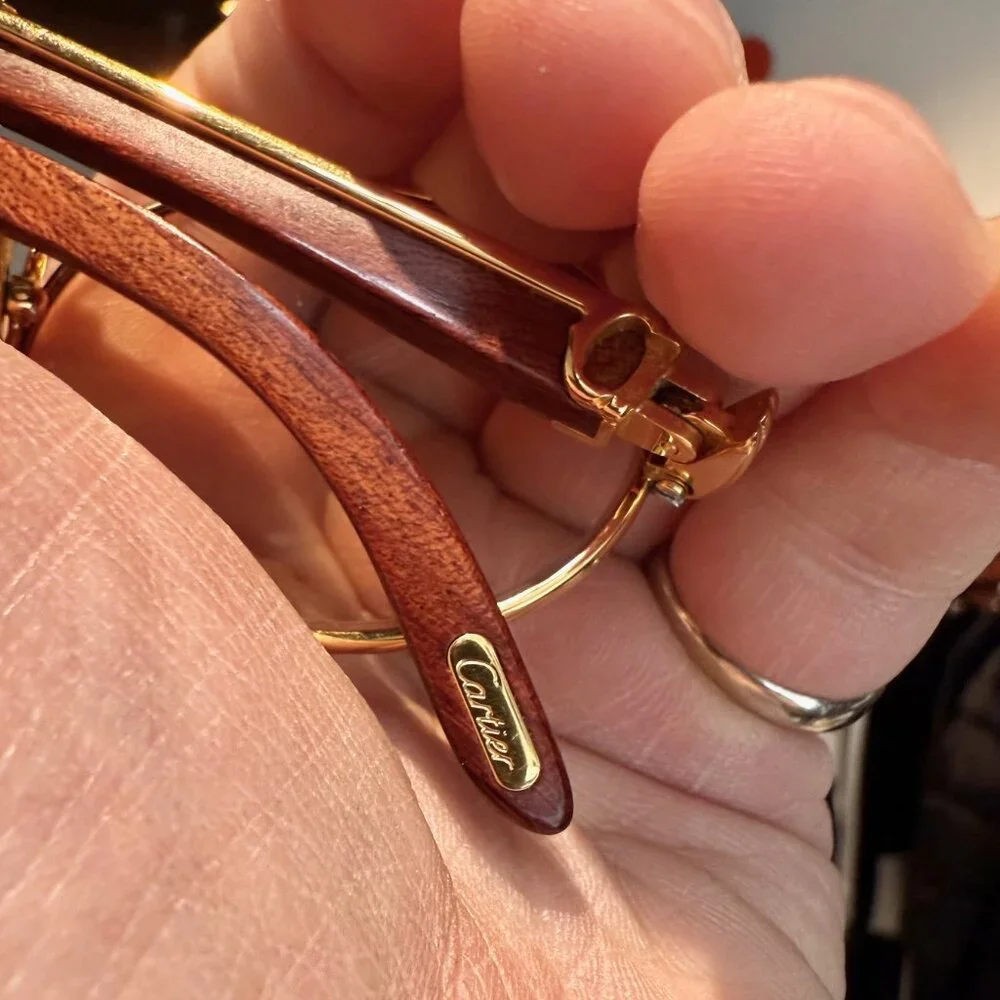 Must de Cartier Vintage Giverny Gold Plated Round Bubinga Wood Sunglasses - Picture 15 of 16
